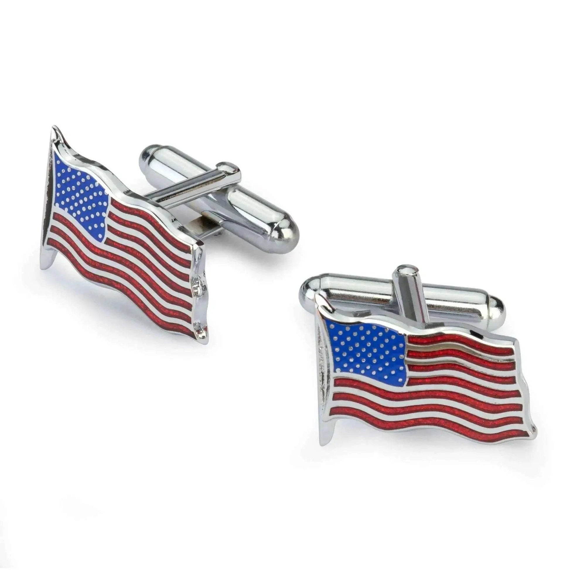 USA Flag Cufflinks in Silver - Elegant American Pride Accessories Cufflinks