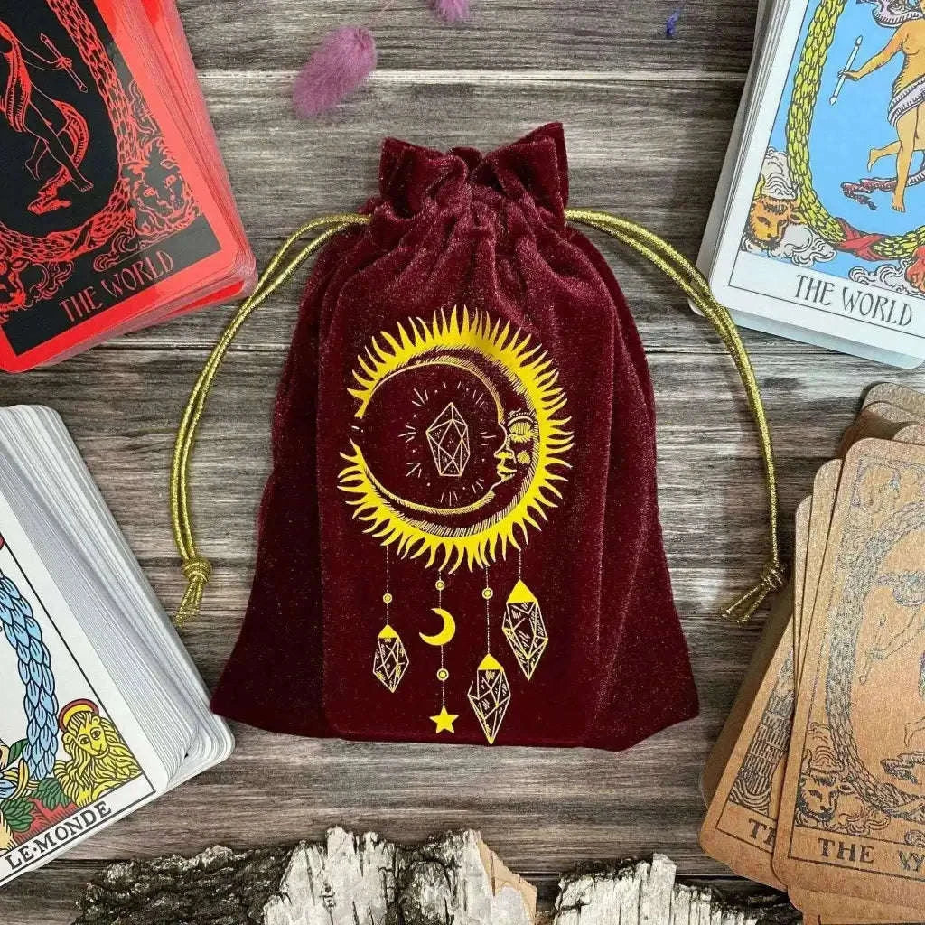 Velvet Tarot Bag Red and Gold - Luxurious Protection for Your Tarot Cards Adults