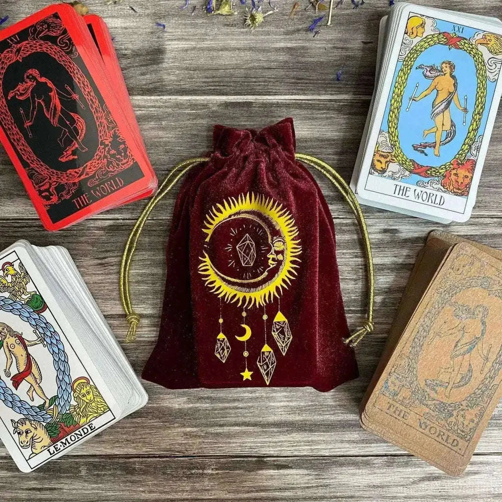 Velvet Tarot Bag Red and Gold - Luxurious Protection for Your Tarot Cards Adults