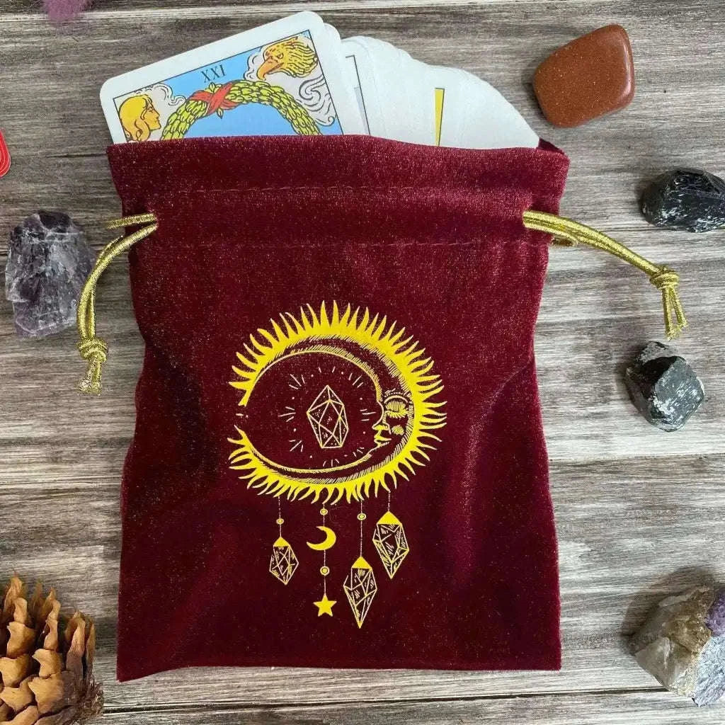 Velvet Tarot Bag Red and Gold - Luxurious Protection for Your Tarot Cards Adults