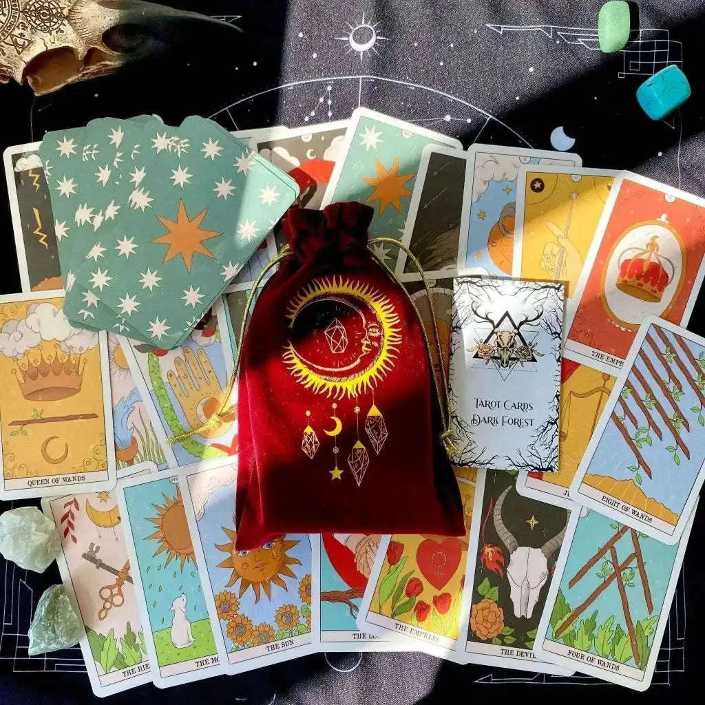 Velvet Tarot Bag Red and Gold - Luxurious Protection for Your Tarot Cards Adults