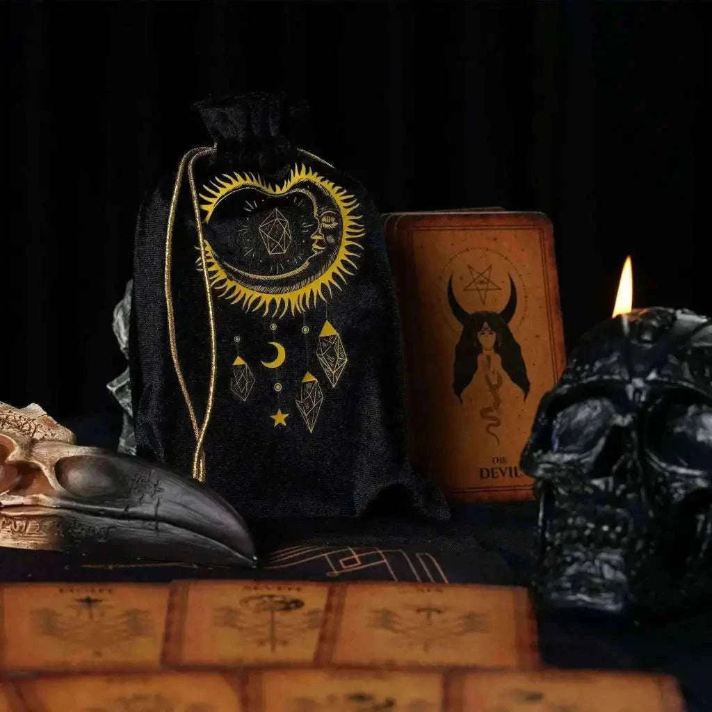 Velvet Tarot Cards Bag Black and Gold for Elegant Card Protection and Storage Adults