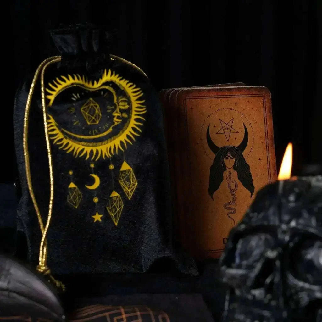 Velvet Tarot Cards Bag Black and Gold for Elegant Card Protection and Storage Adults