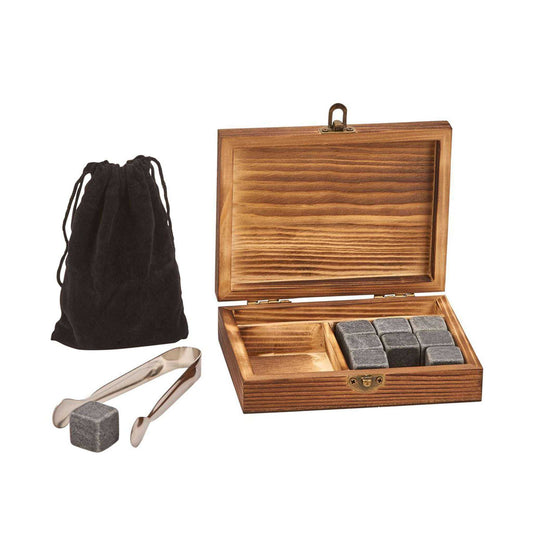 Wood Box Whiskey Stone Set for Chilling Drinks Perfectly Home & Garden