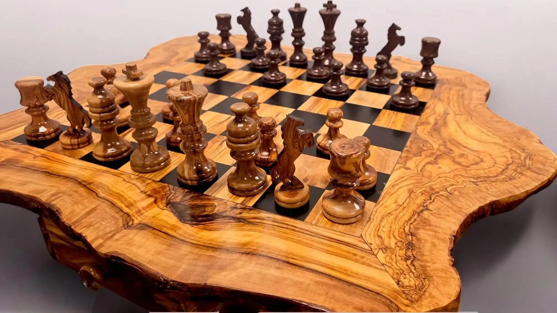 Wooden Chess Board Set Table With Pieces